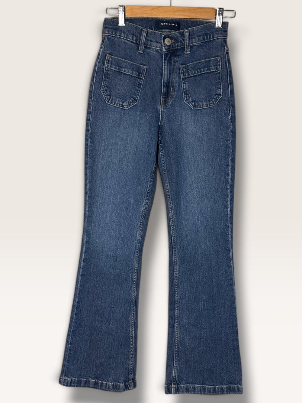 Aeropostale Womens High Rise Flare Jeans 0 Regular Blue Denim Stretch Casual